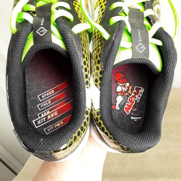 NIKE Baseball Cleats Youth size 6Y, Alpha Huarache Kids Shoes black yellow green - Picture 8 of 11